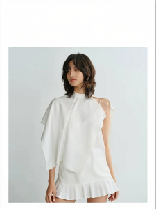 Designer Mandarin Collar White Cape-style Womens Top