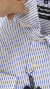 [Việt Tiến Sale] Sơ Mi Dài Tay - Regular (Suông) - Vạt Bầu - Kẻ sọc xanh trên nền trắng  - size 39 (lẻ size)