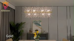 Chandelier Modern Crystal Gold Metal Firework Pendant Light Luxury 9-Light Height Adjustable Dandelion Hanging Lights for Dining Room Living Room Cloakroom Wet Bar Clothing Store Drop Ceiling Lighting