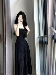 Summer 2025 Black French Hepburn Style Slimming Long Gown Elegant Dress Womens Sleeveless High Waist Formal Dress Evening Gown
