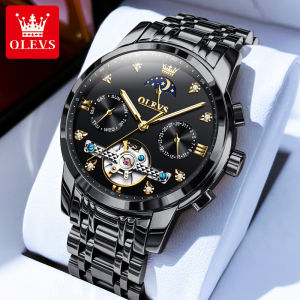 OLEVS 6678 Luxury Original Automatic Mechanical Watch for Men Skeleton Flywheel Moon Phase Calendar Multifuncational Man Watch