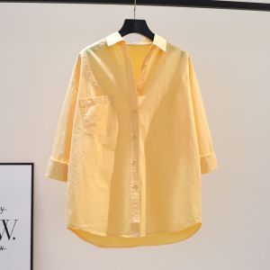 เสื้อเชิ้ตแขนยาวผู้หญิงผ้าฝ้ายแท้สีชมพู ทรงหลวม กระเป๋าเดี่ยว ฤดูใบไม้ผลิและฤดูร้อน แฟชั่นอเนกประสงค์ เสื้อคาร์ดิแกนเปิด