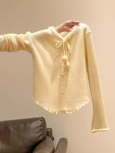 WANGGONGZHU | Soft Cozy V-Neck Knitted Base Shirt Womens Autumn Winter Casual Fashion Design Sense Muffler Collar Loose Fit Long Sleeve Top