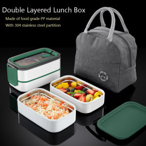 304 Stainless Lunch Box Bento Box Leakproof Thermal Double-Layer Portable Lunch Box Microwave Oven send Insulation Bag