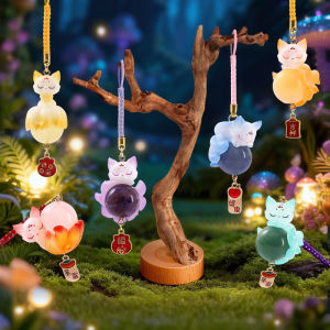 Bandai | Cute Chinese Style Nine-Tailed Fox Resin Crystal Pendant Good Luck Car Decor Mystery Box Keychain Ornament Wholesale