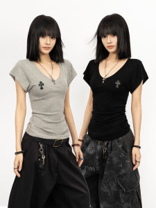 OCTTFLAB | American Simple Slim V-Neck Slimming Printed Tee