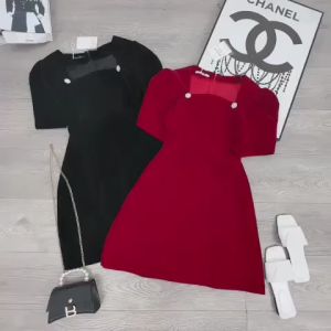 [C089] Đầm NHUNG QC dáng chữ A ĐÍNH HOA 2 BÊN hàng Quảng Châu cực HOT - kholenqc