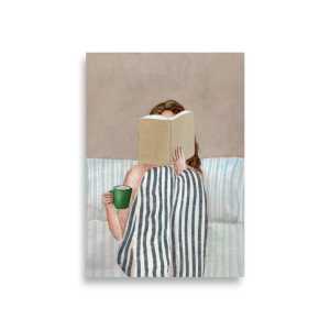 Minimalist Woman Reading Book Wall Art Print Watercolor Painting Book Lover Gift Abstract Canvas Poster Contemporary Art Decor