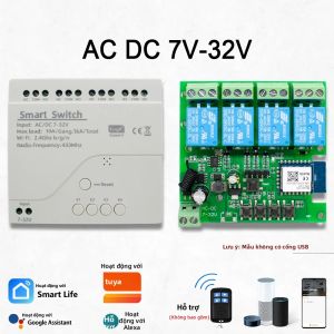 Mô-đun Chuyển Tiếp WiFi Thông Minh 4 Kênh RF433 Công Tắc Hẹn Giờ Tiếp Điểm Form-A Hoạt Động Với Tuya Alexa - Bộ Điều Khiển Không Dây Bộ Thu Tín Hiệu Inching