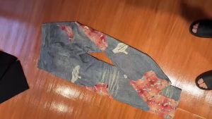 American High Street Hip-Hop Micro-Lap Jeans Men Women Summer Street Design Sense Lace Stitching Flo