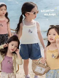 Stylish Embroidered Cotton Vest Thin Summer Top for Girls Cute Underwear Tank Top Pure Cotton Breathable Childrens Clothing