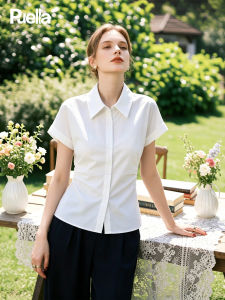 puella | French Style Black Pleated Belted Slimming Shirt