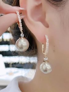 Elegant White Pearl Drop Earrings Womens Fashion Jewelry Fresh out Pearl Alloy Silver Plated Heart Shaped Love Bell Design