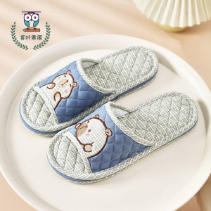 Cute Cartoon Bear Couple Slippers Thickened Indoor Home Cotton Fabric Bottom Silent Floor Shoes for Men And Women