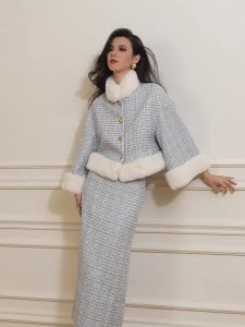 Elegant Lady French Style Suit Dress Blue