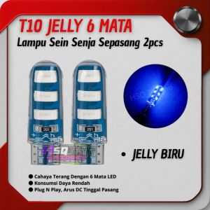 2pcs Lampu Led T10 Jelly Senja Kedip Flash Lampu Sein Sen Motor Mobil Mode Kedip dan Mode Diam 6 Mata 12v Dc Sepasang isi 2pcs