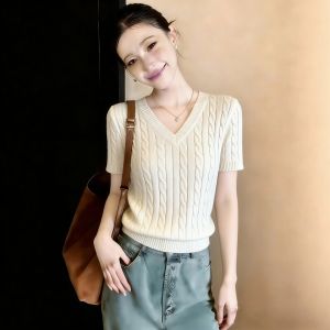 Slimming Design V-Neck Short Sleeve Icily Top