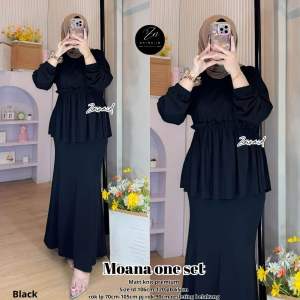 Moana Oneset Wanita / Setelan Rok dan Blouse Knit Lengan Panjang Wanita Motif Polos LD 102-110 cm muat hingga BB 65kg