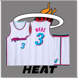 ชุดกีฬาบาสเก็ตบอล Miami Heat Wade 3 Butler 22 Hero เสื้อแข่งของทีมชายและหญิงแบบยูนิเซ็กซ์ ชุดกีฬาบาสเก็ตบอลแบบสวมคอวี