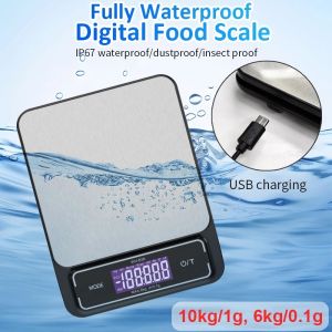 10Kg/1G 6Kg/0.1G เต็มรูปแบบกันน้ำเครื่องชั่งในครัวแบบดิจิตอลบ้านเครื่องชั่งอิเล็กทรอนิกส์อาหารอบสมดุลแบตเตอรี่/ชาร์จได้