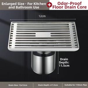 Anti-Odor 2-in-1 Use Stainless Steel Square Drain