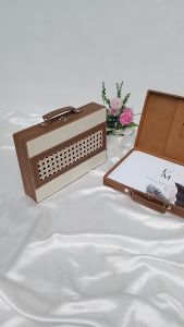 Box Album Foto Bahan Kulit Sintetis Kombinasi Rotan | Kotak Tempat Penyimpanan Album