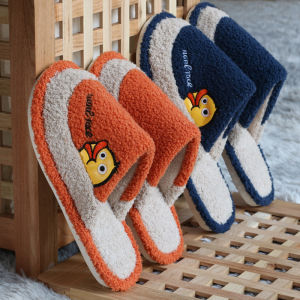 รองเท้าแตะผ้าฝ้ายน่ารักอเนกประสงค์สำหรับผู้ชายและผู้หญิงในฤดูใบไม้ร่วงและฤดูหนาว รองเท้าแตะในบ้านแบบลำลอง ป้องกันการลื่น รองเท้าแตะแบบสวมหัว