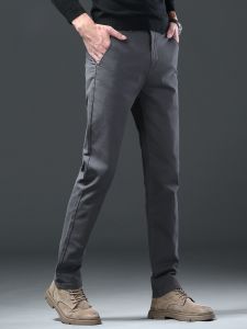 ROMON | Lormen Mens High-End Casual Pants Thickened Loose Straight Business West Pants Pure Cotton Elastic Long Pants Autumn Winter