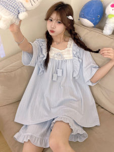 ชุดนอนเด็กผู้หญิง ผ้าฝ้ายแท้ แขนสั้นบาง ทรงเจ้าหญิง ชุดนอนฤดูร้อนสำหรับเด็กผู้หญิงวัยเตาะแตะและวัยรุ่น