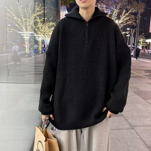 Cleanfit Mens Half-zip เสื้อผ้าถัก สีเทา สไตล์เกาหลี Lazy Fashion High-end อินเทรนด์ Brand ฤดูใบไม้ร่วง ฤดูหนาว เสื้อสเวตเตอร์ ลำลอง เสื้อแจ๊กเก็ต