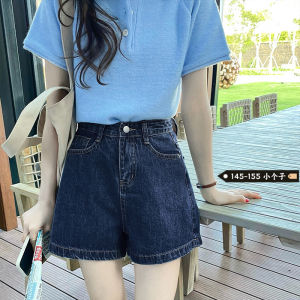 Summer New Retro Blue Wash High Waist Wide Leg Denim Shorts Womens A-Line Loose Casual Hot Pants Deep Color Jeans Fabric