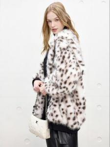 Juicy Couture | Snow Leopard Print Fashion Jacket Large Lapel Warm Fur Coat