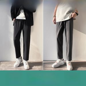 ROMON | Romon Ice Silk Mens Summer Thin Casual Pants Loose Korean Style Quick Dry Nine Points Long Pants Fashionable Straight Leg Jeans