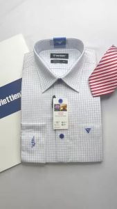 Áo sơ mi dài tay Việt Tiến trắng kẻ caro 1R6519 - Regular vạt bầu có size lớn