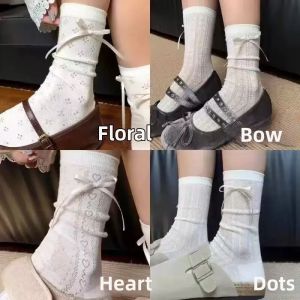 RONGXIA | Bow Ribbon Hearts Hollow Design Thin Lolita Mid-Calf Socks