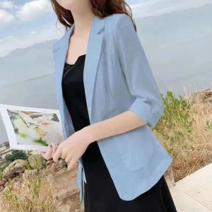 Lieoyuarn | Casual Summer Small Figure Flax Style Seven-Sleeve Jacket