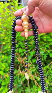 Tasbih Kayu Teras Gemunggal Kombinasi Kayu Kemuning Gadeng Saiz 14x6mm - Muslim Motif