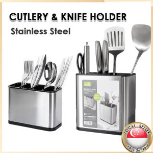 [SG Stock] Stainless Steel Kitchen Utensils Knives and Cutlery Holder | Knife Rack Kitchen Organiser