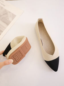 Princess Shoes Womens Spring and Summer Flying Woven Pointed Toe Flats Slip-on Gommino Woven Breathable Low-Cut Soft Bottom Mom Shoes