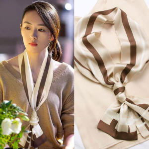 Multi-Functional Silk Scarf for Women Small Long Summer Spring Autumn Versatile Hairband Bag Wrap Necktie Geometric Pattern Korean Style