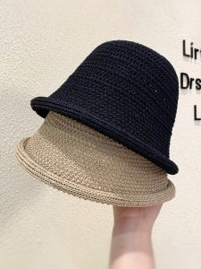 Korean Style Knitted Cuffed Fisherman Hat for Women Spring Summer Simple Versatile Trendy Outgoing Bucket Hat Black Wide Brim Hat