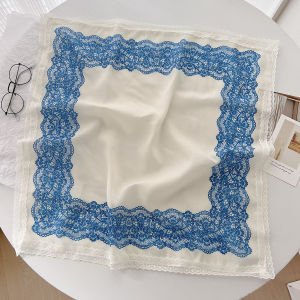 Khăn Choàng Lụa Nhỏ Kiểu Hàn Quốc Mùa Xuân 2025 Polyester Đa Năng Trang Trí Cổ Lụa Ren Viền Nữ Mùa Hè Xuân