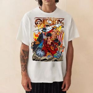 เสื้อยืดวันพีซผู้ชายลายมังกี้ ดี. ลูฟี่ พอร์ตการา ดี. เอซ ลายอนิเมะฤดูร้อน/ฤดูใบไม้ร่วง เสื้อแขนสั้นลำลองสำหรับเด็กผู้ชายและผู้ใหญ่ สไตล์ครอบครัว