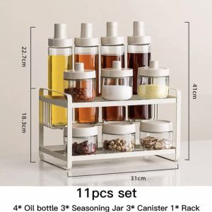 11pcs Set Seasoning Jar Oil Bottle Kitchen Seasoning Bottle Condiment Oil Container Oil Dispenser Salt Monosodium Glutamate Seasoning Box Oil Pot Combination Set Spice Bottle