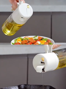 Oil Spray Bottle 550ml 2 in 1 Leak Proof Glass Oil Dispenser Multifunctional Kitchen Tools for Cooking Air Fryer Salad