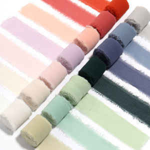 5M Frayed Edged Satin Chiffon Silk Ribbon Colorful Fabric Ribbons For Wedding Birthday Party Bouquet Gifts Wrapping Decoration