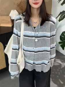 QINGNAER | Korean Style Casual Slim Big Size Women Knit Cardigan