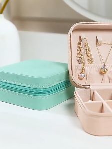 Hộp đựng đồ trang sức mini bằng vải pu có khóa kéo cao cấp - Hộp đựng nhẫn bông tai nhỏ gọn khi đi du lịch - Hộp đựng trang sức nhiều ngăn tiện lợi