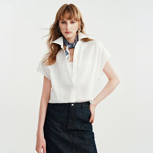 CHUMIAN | Cotton Linen Drop Shoulder Short Sleeve Womens Blouse