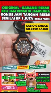 CASIO ORIGINAL - CASIO G-SHOCK - GR-B100-1A4DR - MEN - BLUETOOTH GRAVITYMASTER - Strap Rubber Hitam Orange - Jam dunia JD18 Jam Tangan Pria Cowok G SHOCK GSHOCK DIGITAL Analog + CASIO GR B100 1A GR-B100 B 100 GRB100 GR-100 GR-B100-1A B100 $ WR2 STR BS7
